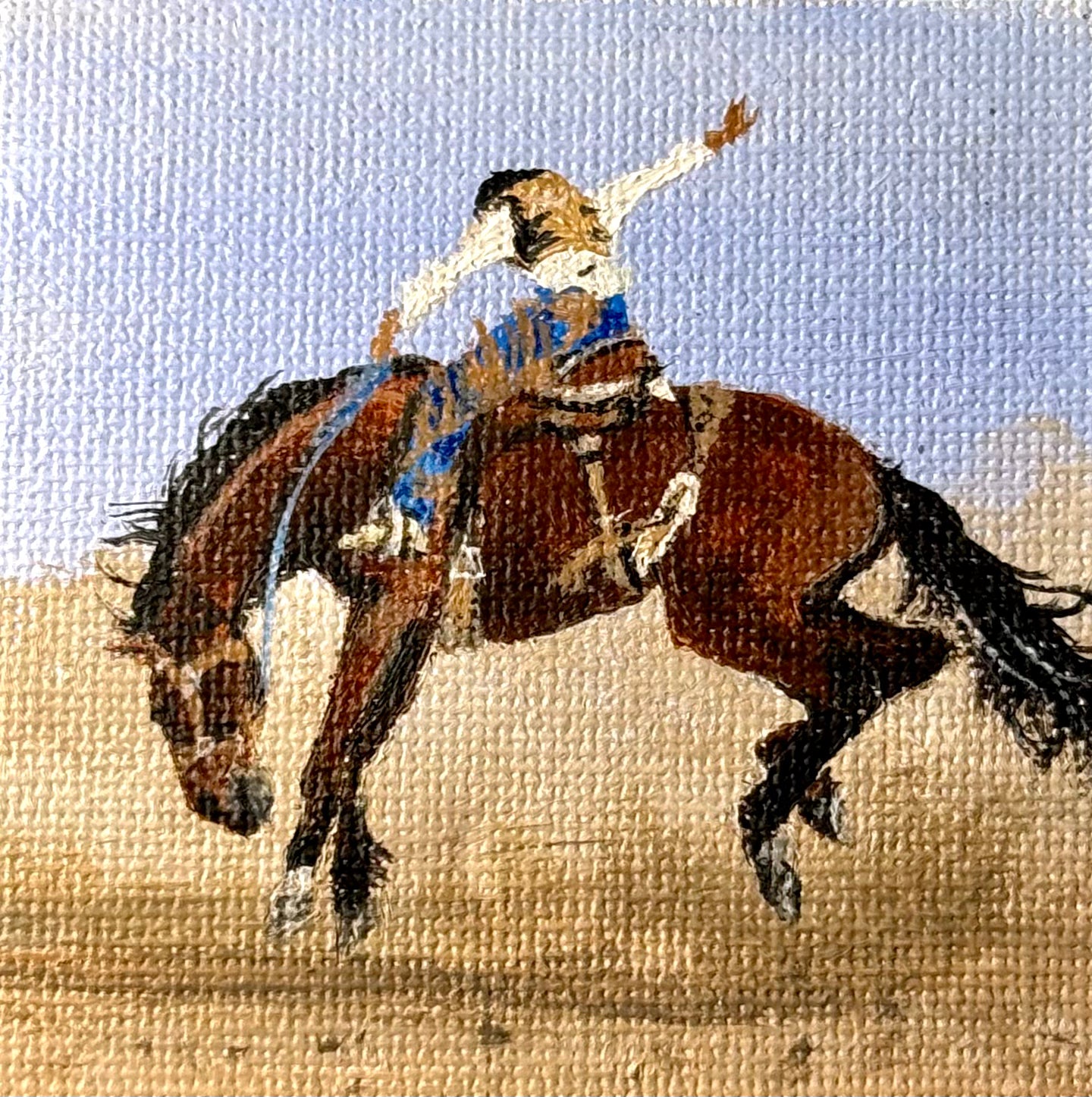 Hand Painted Mini Canvas Magnet- Bucking Bronco