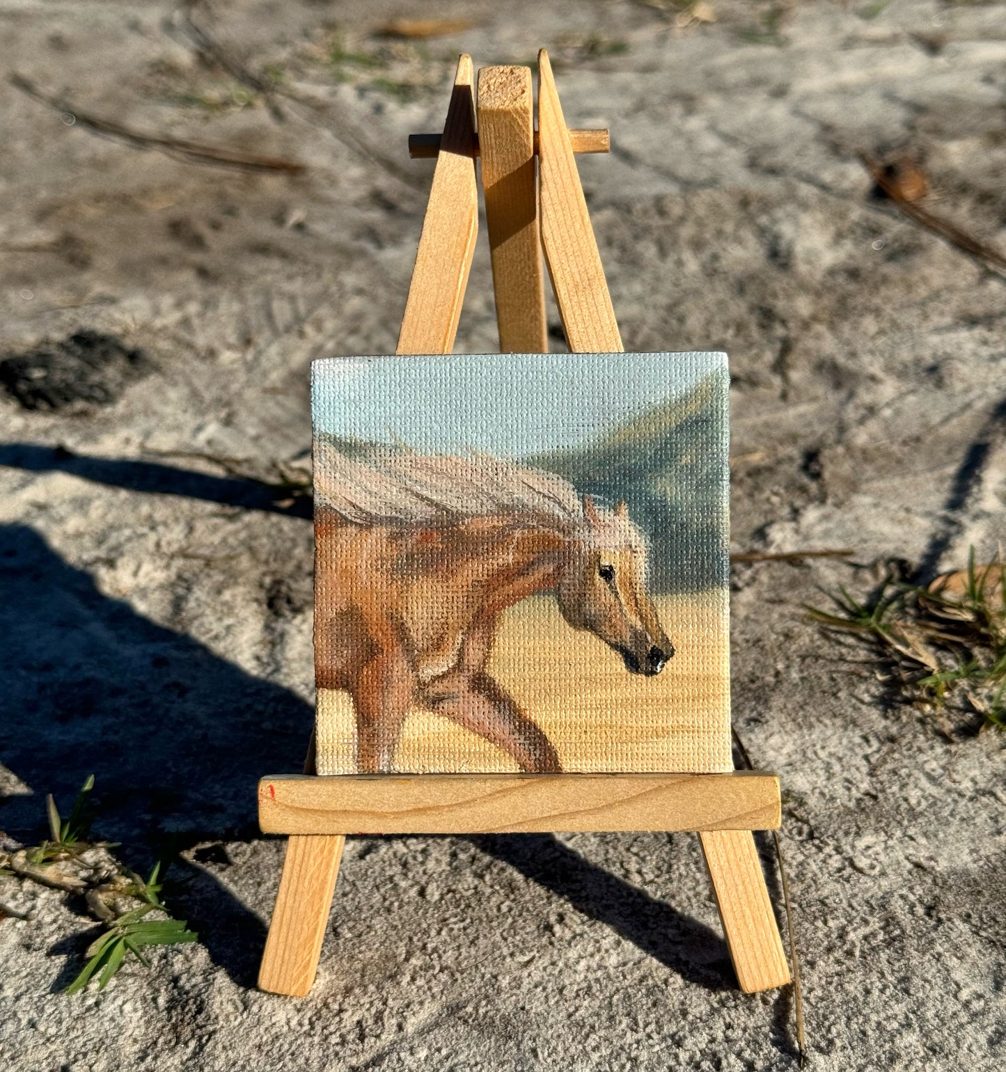 Mini Canvas Magnet- Palomino Running on the Mountainside