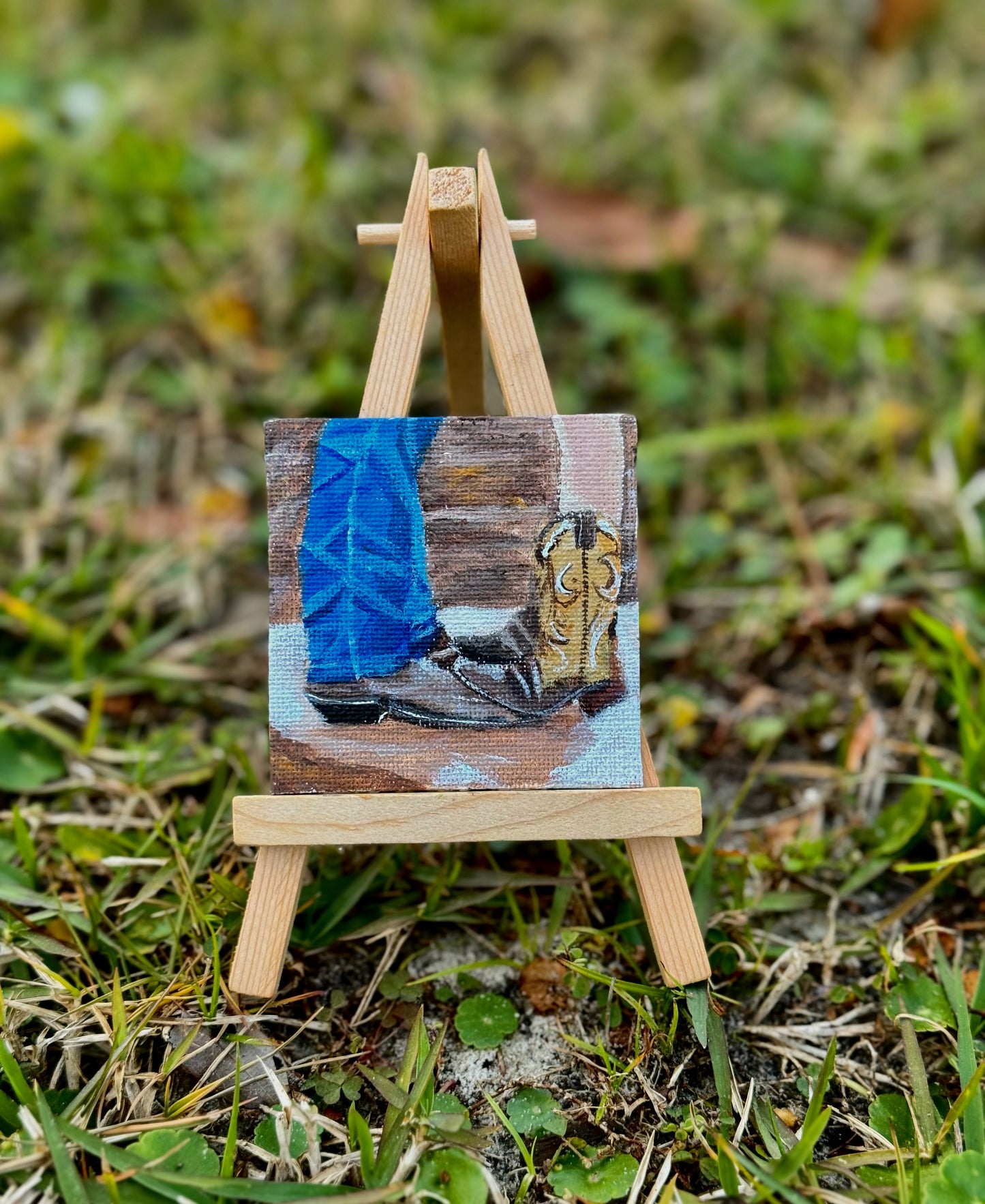 Mini Canvas Magnet- Old Boots Playing in Mud Puddles