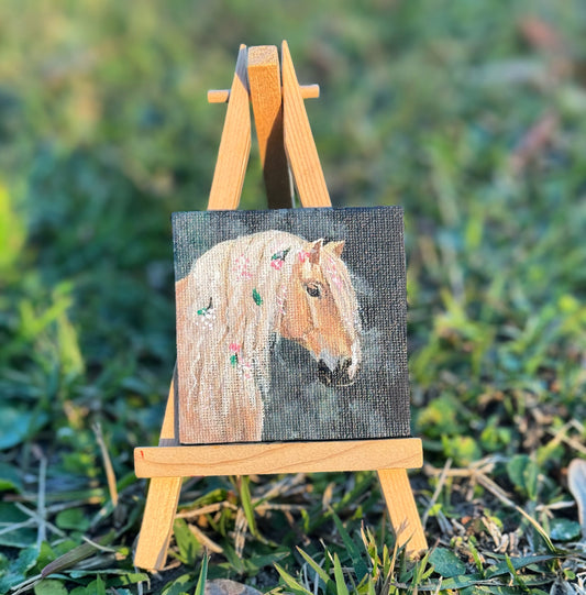 Mini Canvas Magnet-Palomino With Flowers in Mane