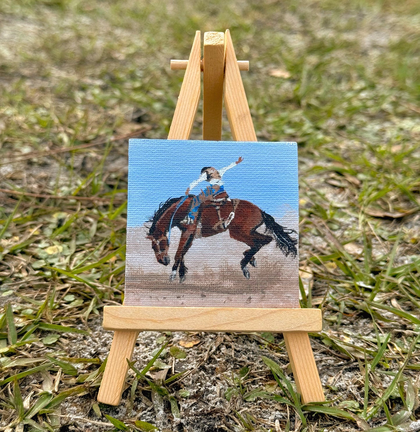 Hand Painted Mini Canvas Magnet- Bucking Bronco