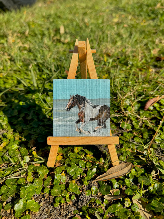 Mini Canvas Magnet- Horse Running on Beach