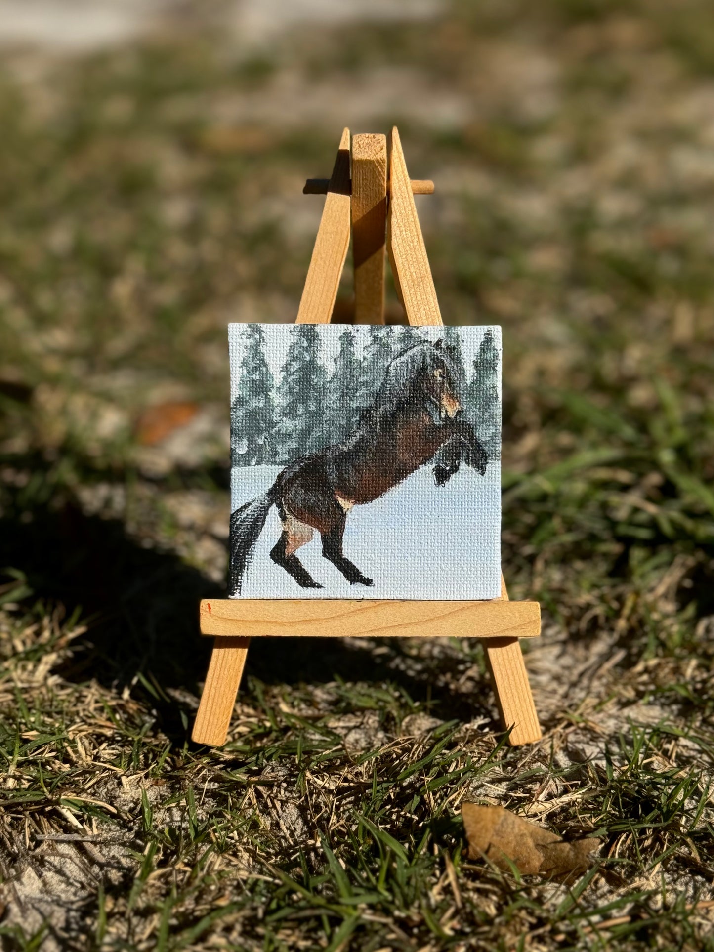 Mini Canvas Magnet- Horse Rearing in the Snow
